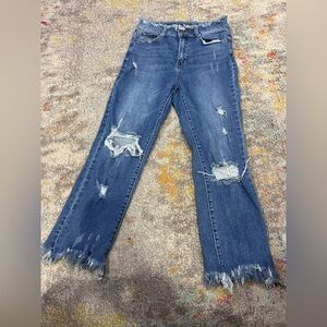 Stylish Distressed Blue Flare Jeans